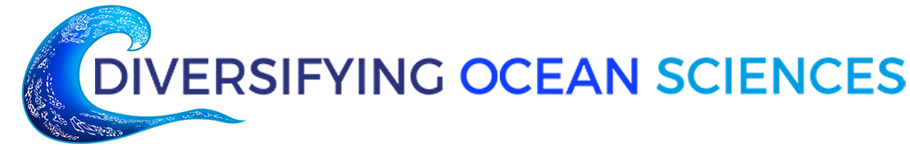 Wave on the right hand side that is blue and curling to the left. The words Diversifying Ocean Sciences read horizontally across the screen with the 